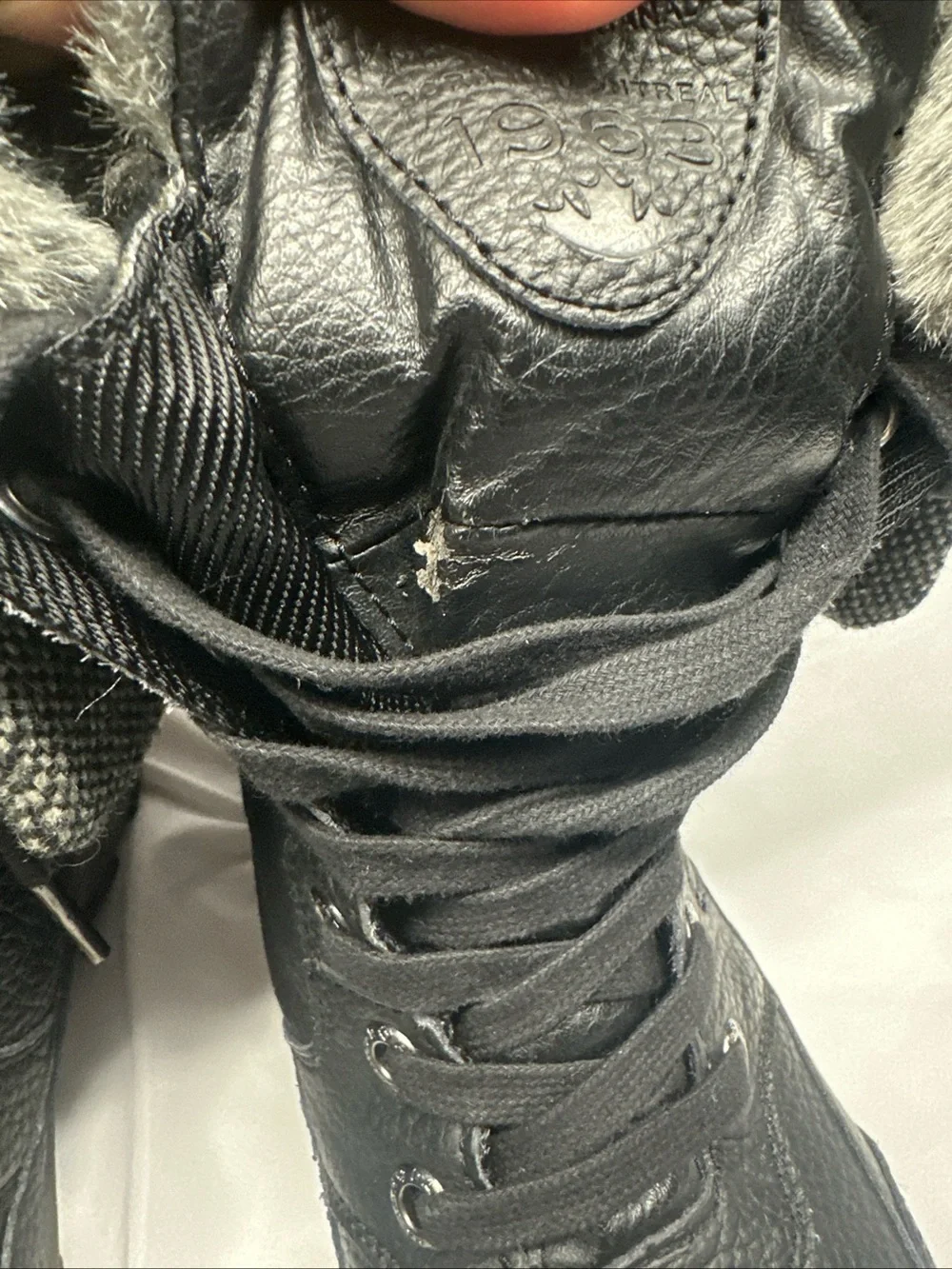 Pajar Women's Black Winter Boots with Gray Faux Fur Cuff and Red Trim